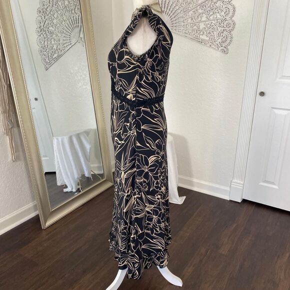 INC Romantic Goth Black Cream Floral Silk Midi Maxi Lace Trimmed Slip Dress 2 XS - Picture 6 of 8